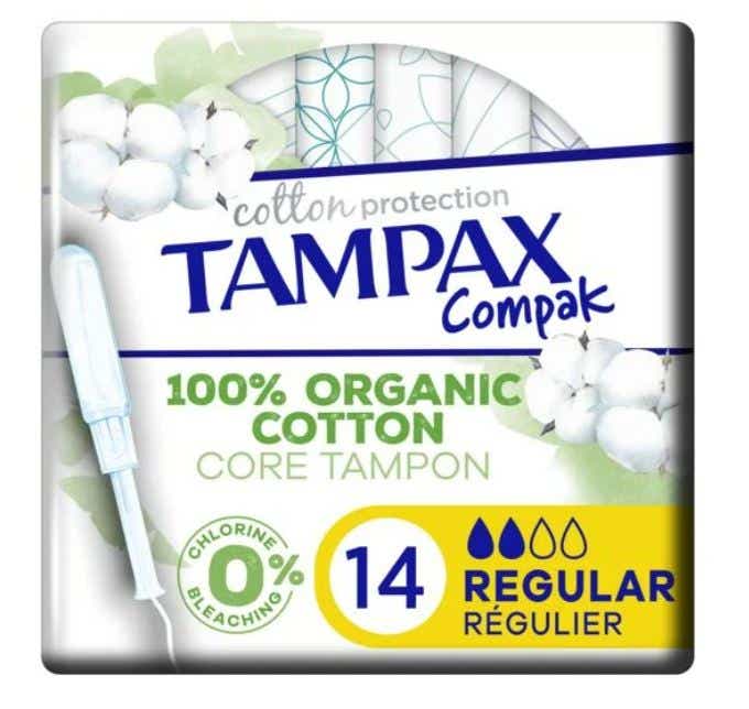 TAMPAX COMPAK COTTON PROTECTION TAMPONS REGULIER AVEC APPLICATEURS COTON BIO 14 TAMPONS