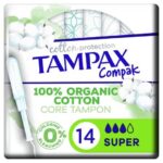 TAMPAX COMPAK COTTON PROTECTION TAMPONS SUPER AVEC APPLICATEURS COTON BIO 14 TAMPONS