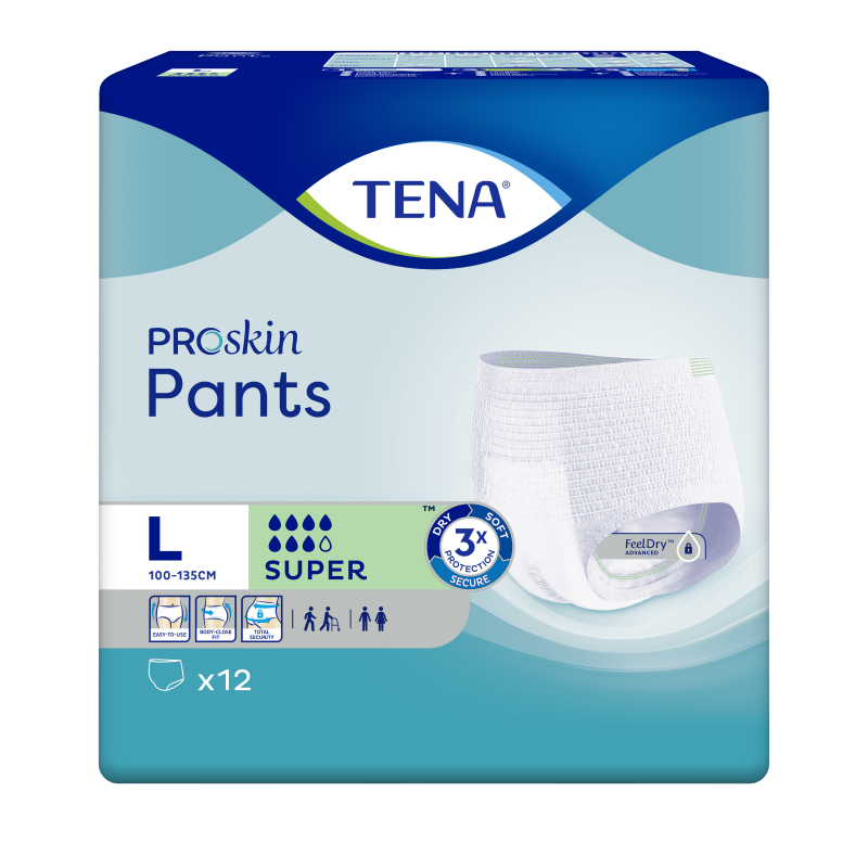 TENA PROSKIN PANTS PROTECTION ABSORBANTE SUPER TAILLE L 12 UNITES