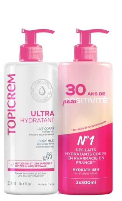 TOPICREM LAIT CORPS ULTRA HYDRATANT 2X500ML