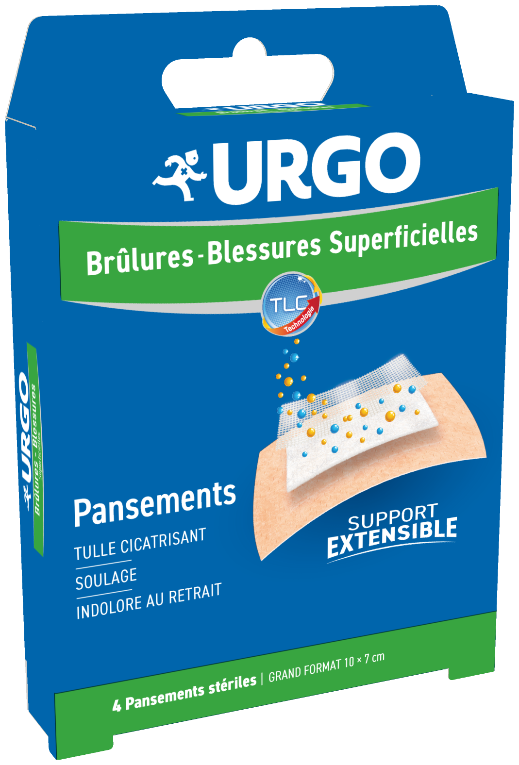 URGO BRULURES BLESSURES SUPERFICIELLES PANSEMENTS STERILES GRAND FORMAT 4 UNITES