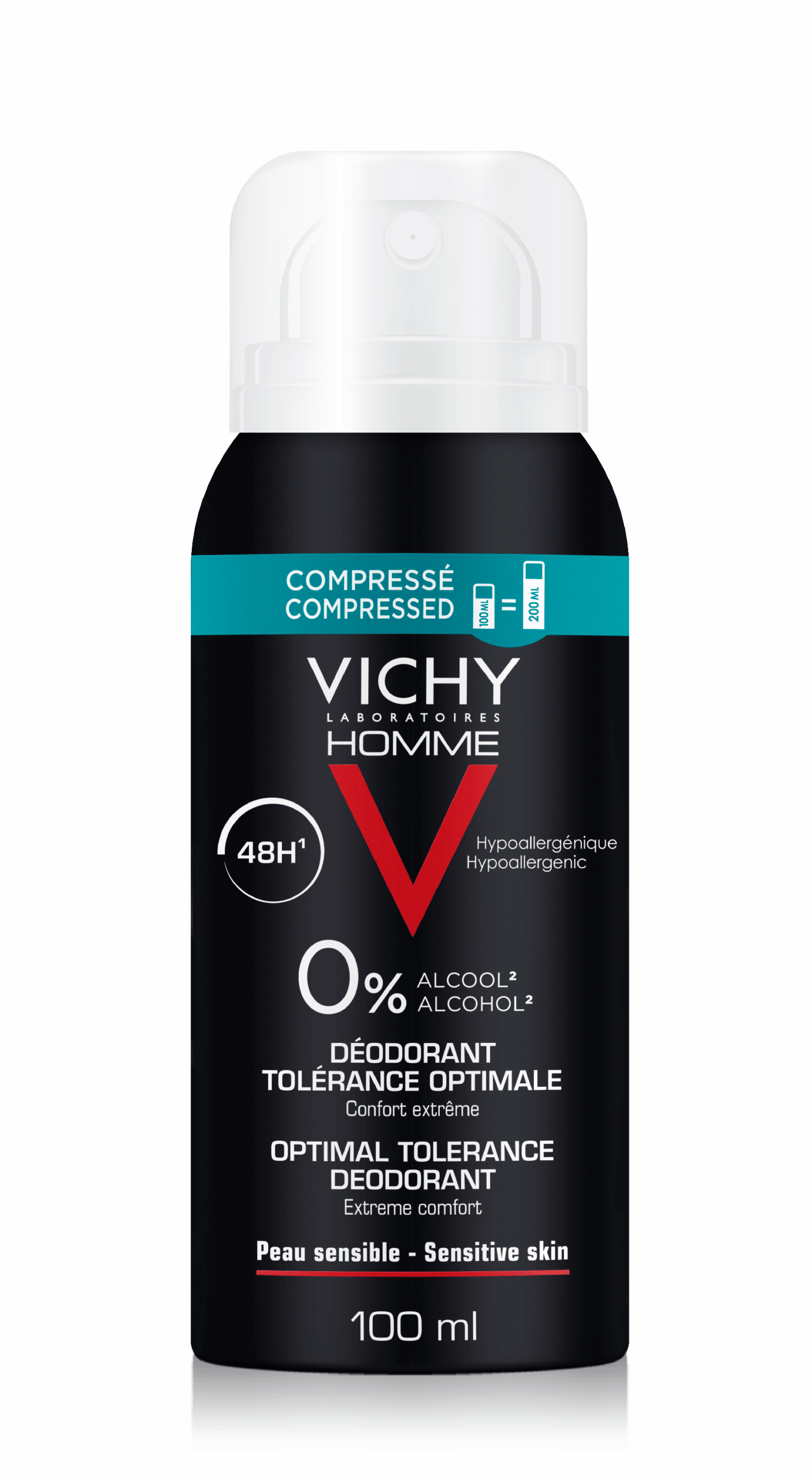 VICHY DEODORANT HOMME TOLERANCE OPTIMALE FORMAT COMPRESSE 100ML