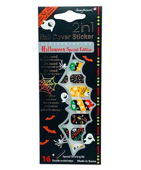 AUTOCOLLANT D'HALLOWEEN POUR COUVERTURE D'ONGLES 2 EN 1 GLOSSY BLOSSOM 