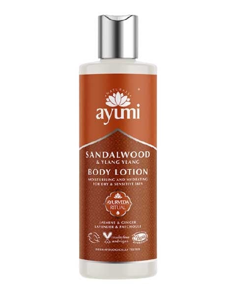 LOTION POUR LE CORPS AU BOIS DE SANTAL ET À L'YLANG YLANG AYUMI NATURALS 