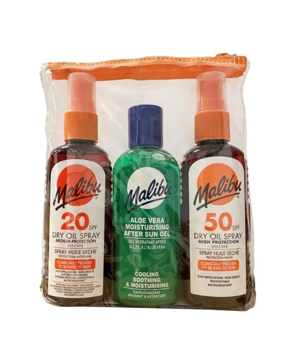 PACK D'HUILE SÈCHE MALIBU TRAVEL BAG AVEC SPF20 ET SPF50 