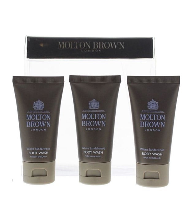 PACK DE VOYAGE TRIO DE NETTOYANTS POUR LE CORPS AU BOIS DE SANTAL BLANC 