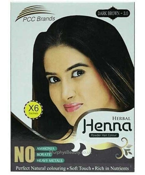 PCC BRANDS COULEUR DE CHEVEUX EN POUDRE DE HENNA À BASE DE PLANTES BRUN FONCÉ 