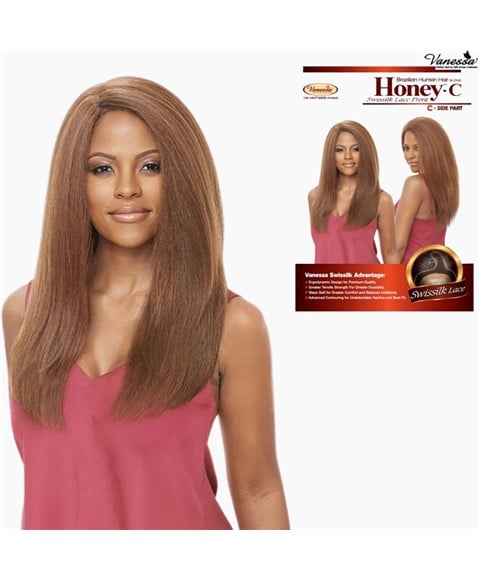 PERRUQUE MÉLANGÉE BRÉSILIENNE AVANT EN DENTELLE DE SOIE SUISSE À PARTIE LATÉRALE HONEY C